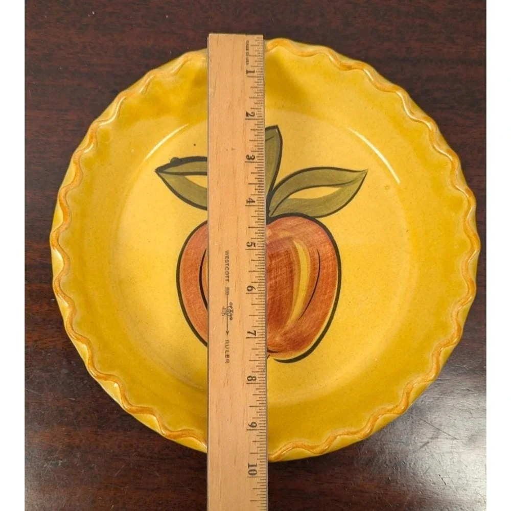 Vintage 1971 Los Angeles Potteries Ovenware 630 Peach Pie Plate Yellow 12